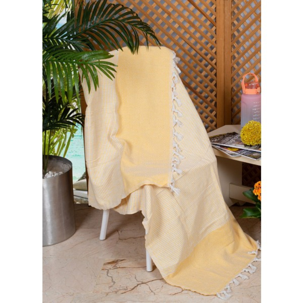 Efsoon Organics Plaj Havlusu %100 Pamuk Peştemal Yüksek Su Tutma Yumuşak Doku Yoga Matı - Sarı - 100 x 180 cm Plaj Havlusu Fiyatı