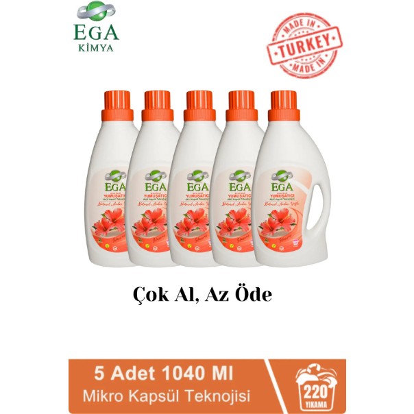 Ega Aktif Kapsül Teknolojili Amber Çamaşır Yumuşatıcısı 5 X 1040 ml 220 Yıkama - 5 lt Çamaşır Yıkama Fiyatı