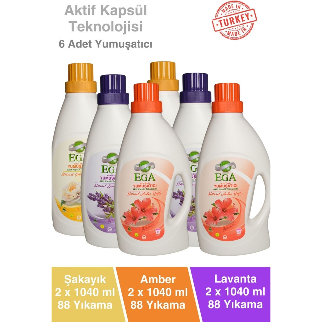 Ega Aktif Kapsül Teknolojili Çamaşır Yumuşatıcısı 6 X 1040 ml (264 YIKAMA) - 6 lt Çamaşır Yıkama Fiyatı