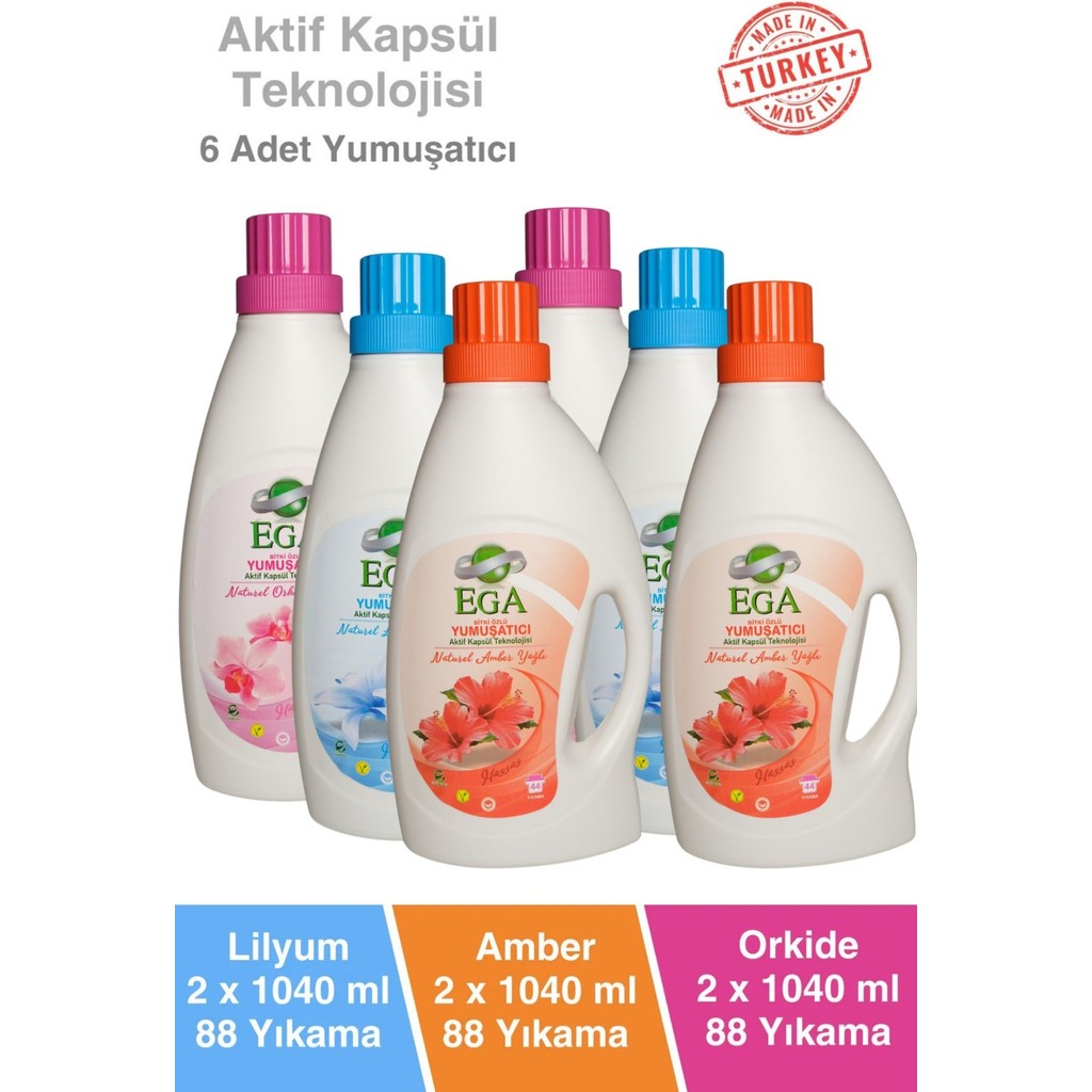 Ega Aktif Kapsül Teknolojili Çamaşır Yumuşatıcısı 6 X 1040 ml (264 YIKAMA) - 6 lt Çamaşır Yıkama Fiyatı