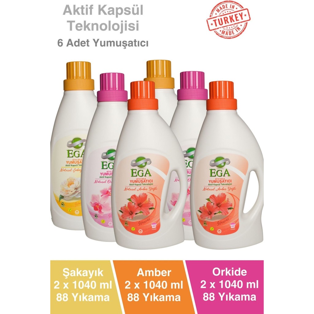 Ega Aktif Kapsül Teknolojili Çamaşır Yumuşatıcısı 6 X 1040 ml (264 YIKAMA) - 6 lt Çamaşır Yıkama Fiyatı