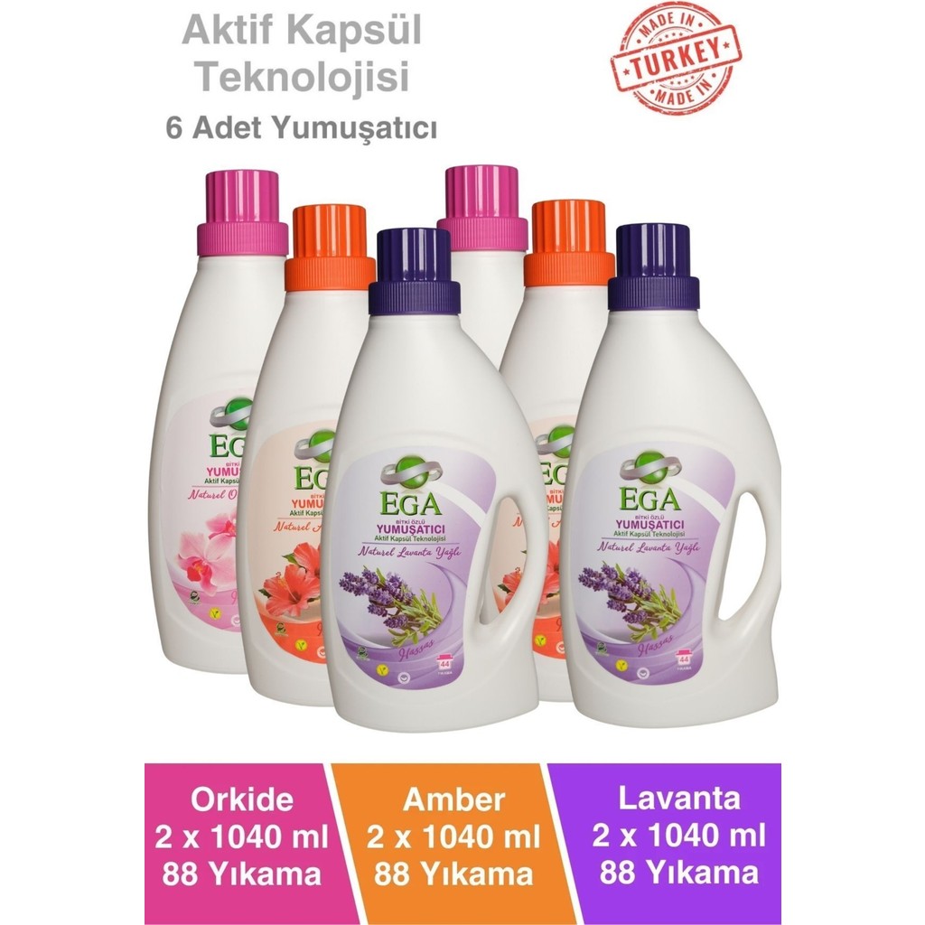 Ega Aktif Kapsül Teknolojili Çamaşır Yumuşatıcısı 6 X 1040 ml (264 YIKAMA) - 6 lt Çamaşır Yıkama Fiyatı
