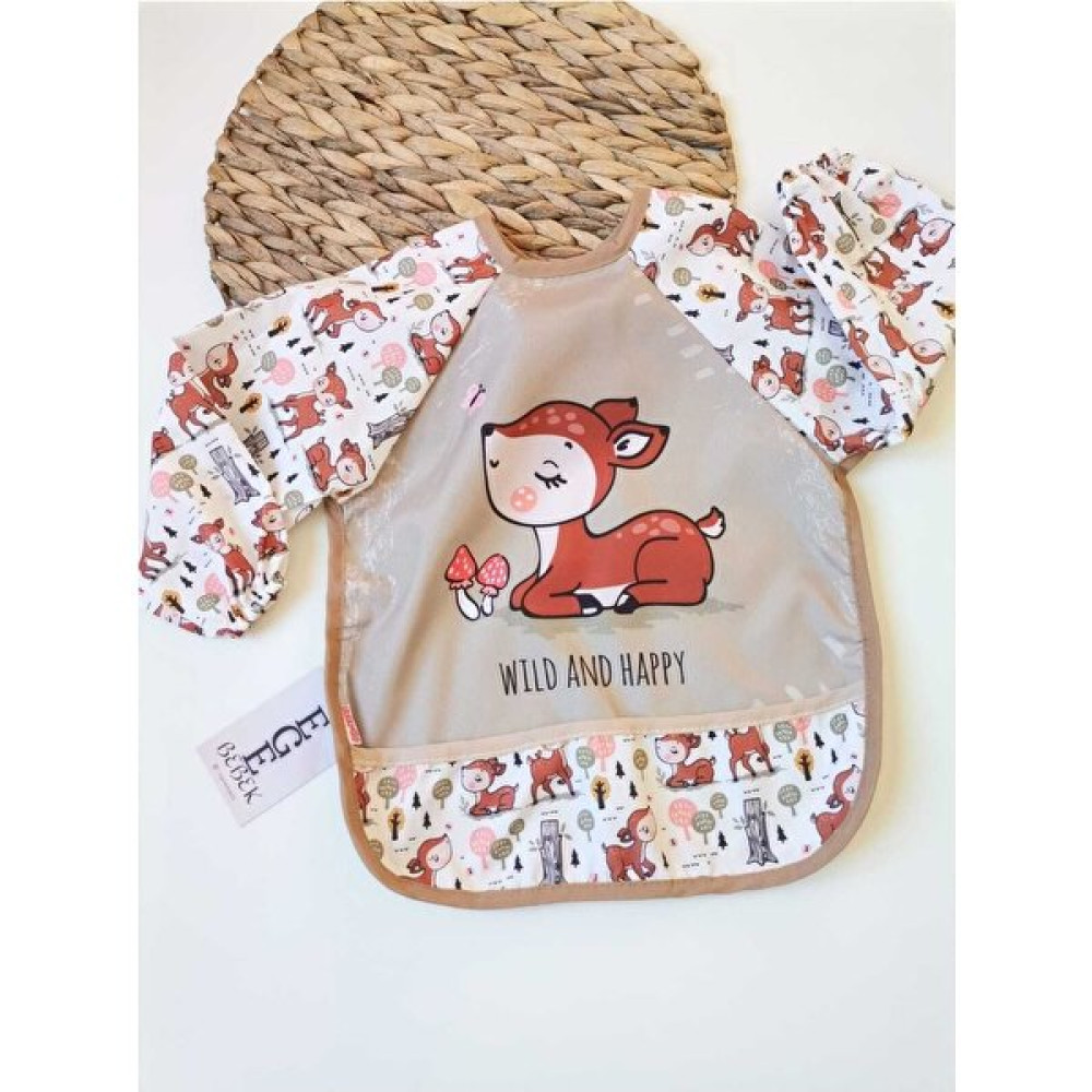 Ege Bebek Ceylan Baskılı Unisex Bebek Uzun Kollu Sıvı Geçirmez Mama Önlüğü - 0 - 2 Yaş - Kahverengi Mama Önlüğü Fiyatı