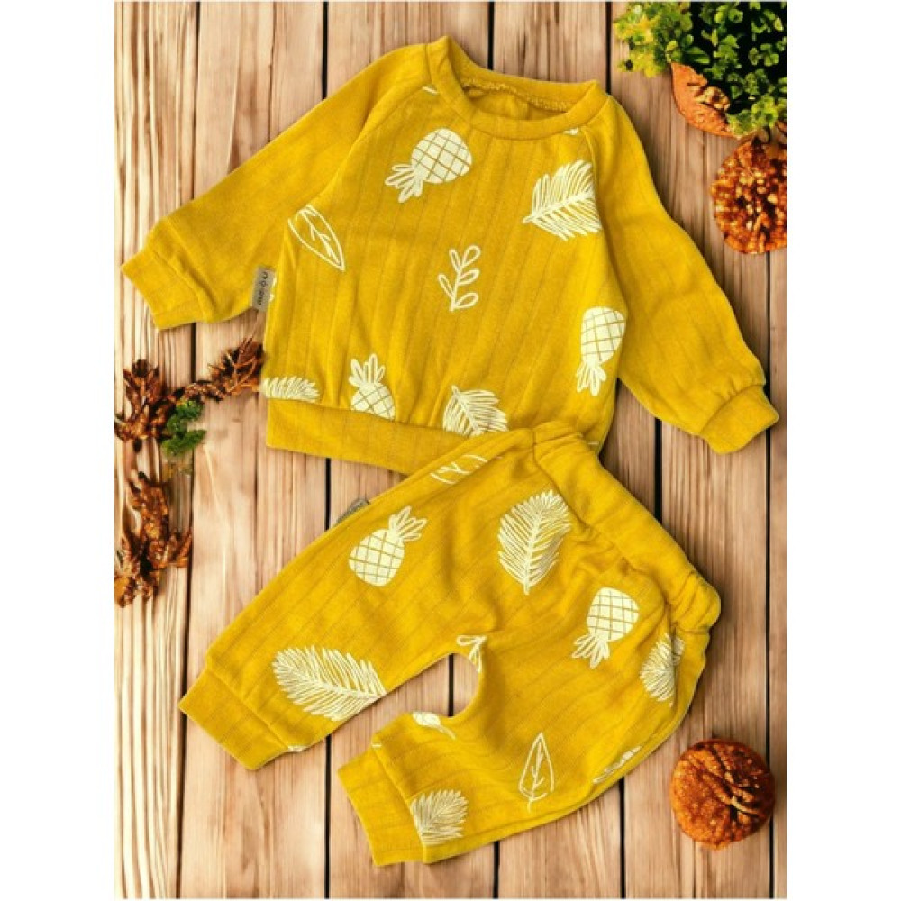 Ege Bebek Erkek Bebek Ananas Baskılı Fitilli Mevsimlik Uzun Kollu Rahat Günlük Bebek Takımı 3-6-9-12-18 Ay Bebek Giysi Takım Fiyatı
