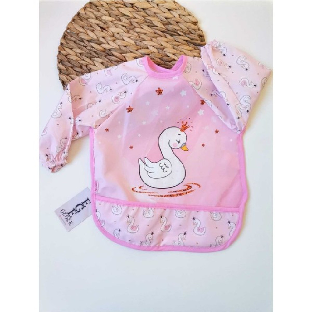 Ege Bebek Kuğu Baskılı Kız Bebek Uzun Kollu Sıvı Geçirmez Mama Önlüğü - 0 - 2 Yaş - Pembe Mama Önlüğü Fiyatı