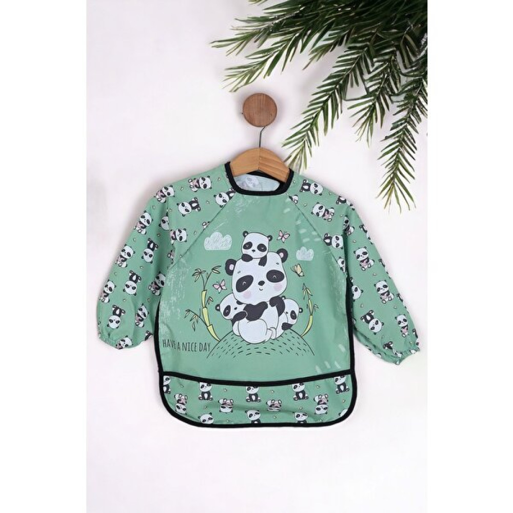 Ege Bebek Panda Baskılı Unisex Bebek Uzun Kollu Sıvı Geçirmez Mama Önlüğü - 0 - 3 Yaş - Renkli Mama Önlüğü Fiyatı