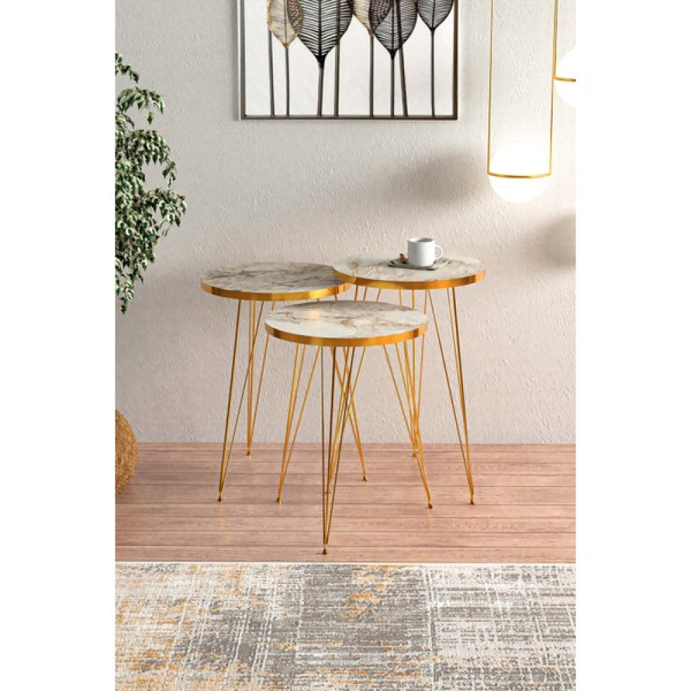 Ege Modüler Efes Gold Metal Ayaklı Gold Detaylı Zigon Sehpa - EFES GOLD GOLD Zigon Sehpa Fiyatı
