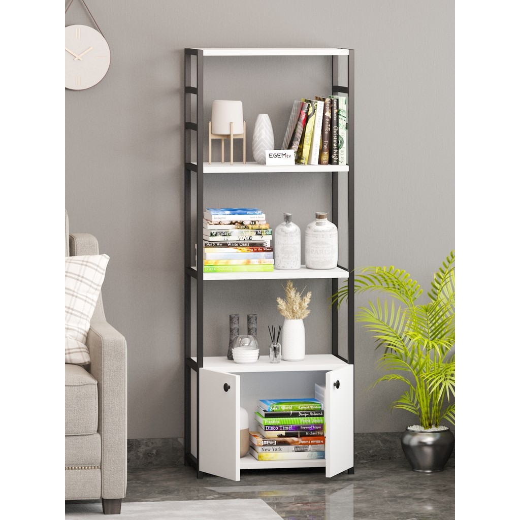 Egem Ev Kitaplık 5 Raflı Çok Amaçlı Dosya Kitap Rafı Ofis Salon Rafı 140 cm 2 Kapaklı - Beyaz Klasör Fiyatı