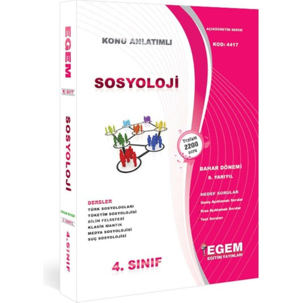 Egem Yayınları Aöf Açık Öğetim Sosyoloji 4 Sınıf 8 Dönem (Bahar) Konu Anlatımlı Soru Ban Açıköğretim Kitapları ve Setleri Fiyatı