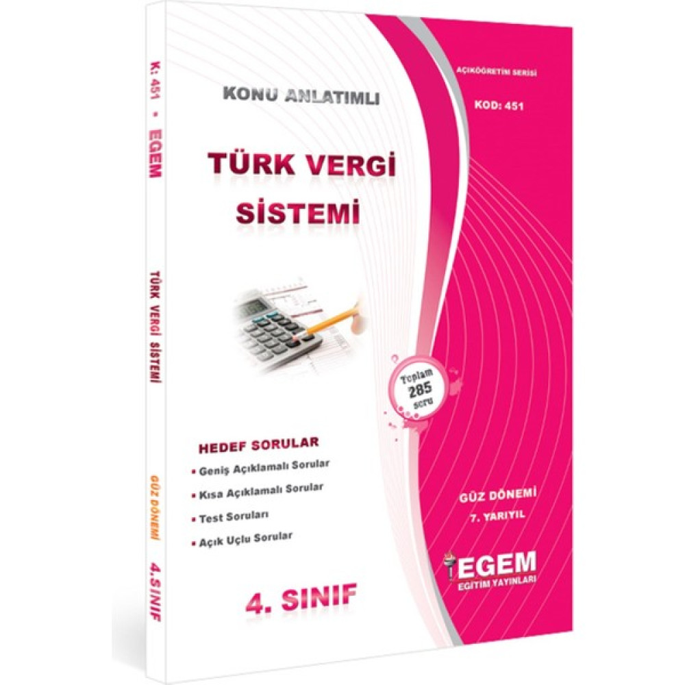 Egem Yayınları Aöf Açık Öğetim Türk Vergi Sistemi Konu Anlatımlı Soru Bankası Açıköğretim Kitapları ve Setleri Fiyatı