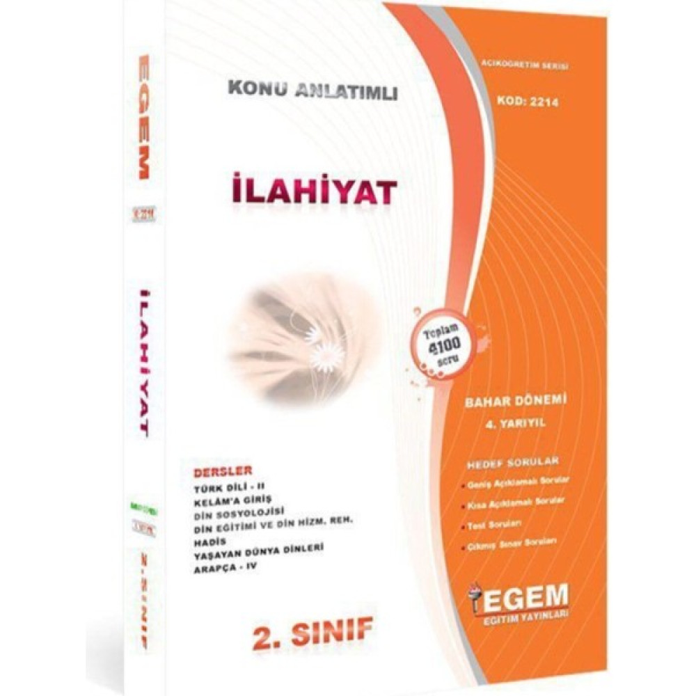Egem Yayınları AÖF İlahiyat 2. Sınıf 4. Yarıyıl Bahar Dönemi Konu Anlatımlı Soru Bankası Ders Sınav Kitapları Fiyatı