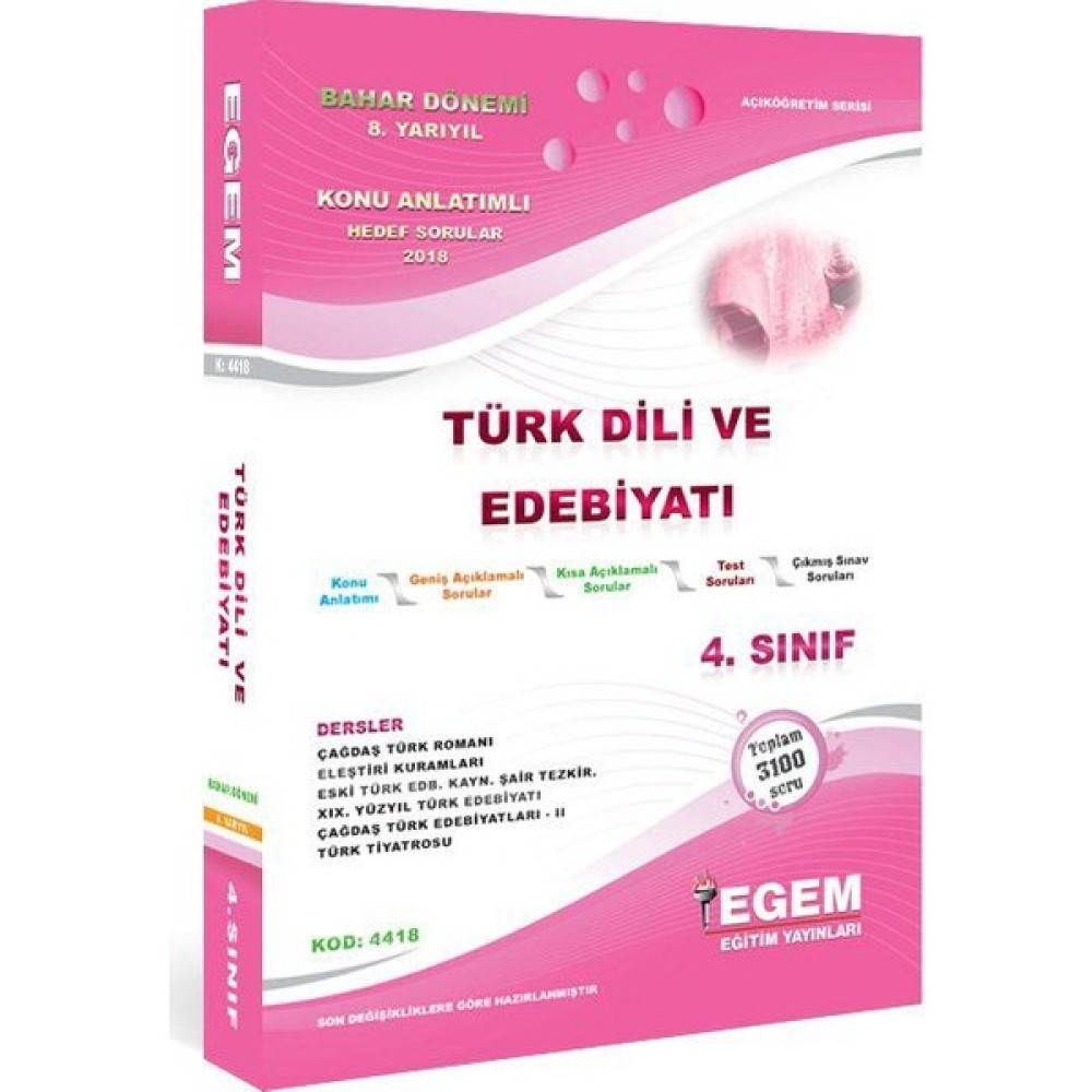 Egem Yayınları AÖF Türk Dili ve Edebiyatı Bölümü 4 Sınıf 8 Yarıyıl Bahar Dönemi Konu Anlatımlı Soru Bankası Açıköğretim Kitapları ve Setleri Fiyatı