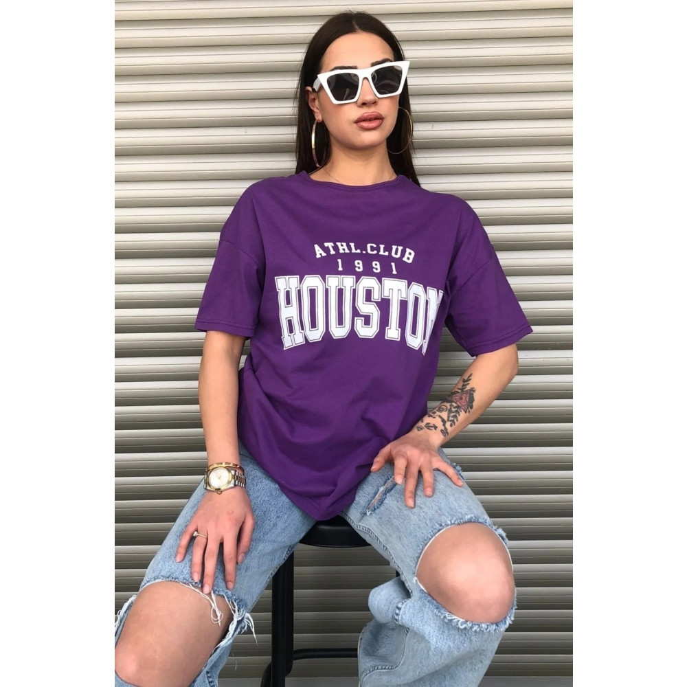 EgeModa Kadın Houston Baskılı Oversize T-shirt XL Beden Bayan T-shirt Fiyatı
