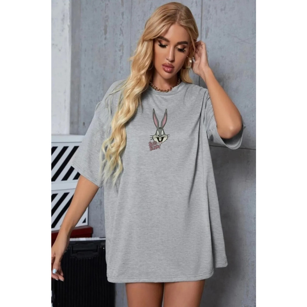 EgeModa Kadın Oversize Gri Bugsbunny Tshirt M Beden Bayan T-shirt Fiyatı
