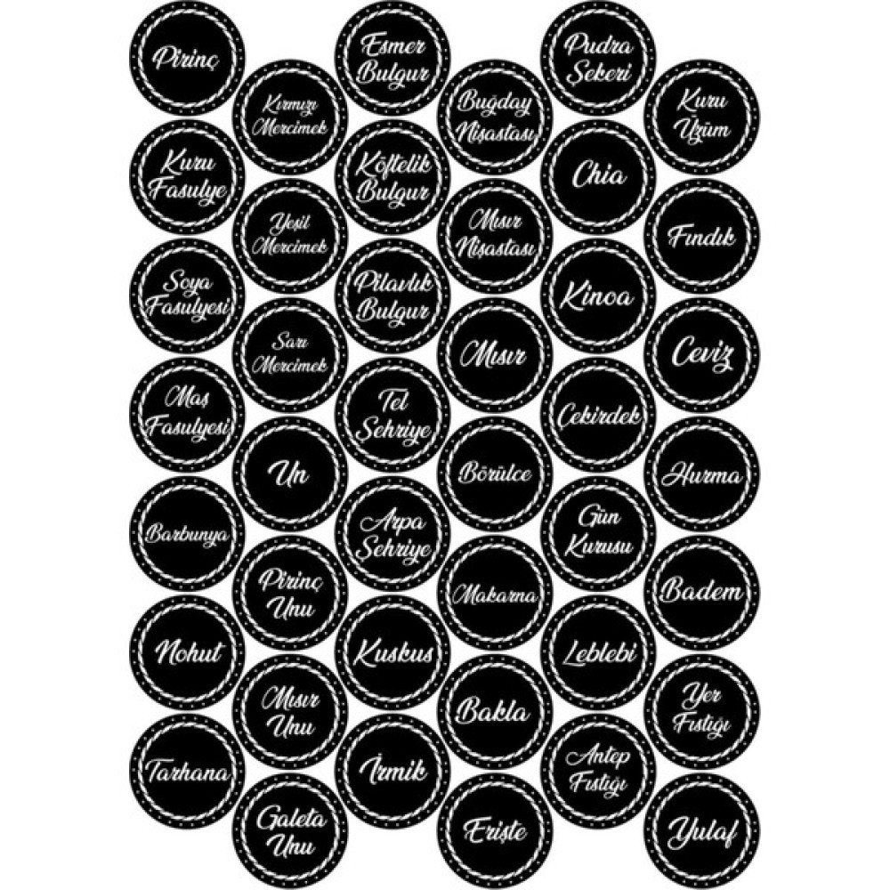 Egesta 107 Adet Baharat-Bakliyat-Kuruyemiş Kavanoz Etiketi - Sticker - 4 x 4 cm - Siyah Yapı Kimyasalları & Yapıştırıcılar Fiyatı