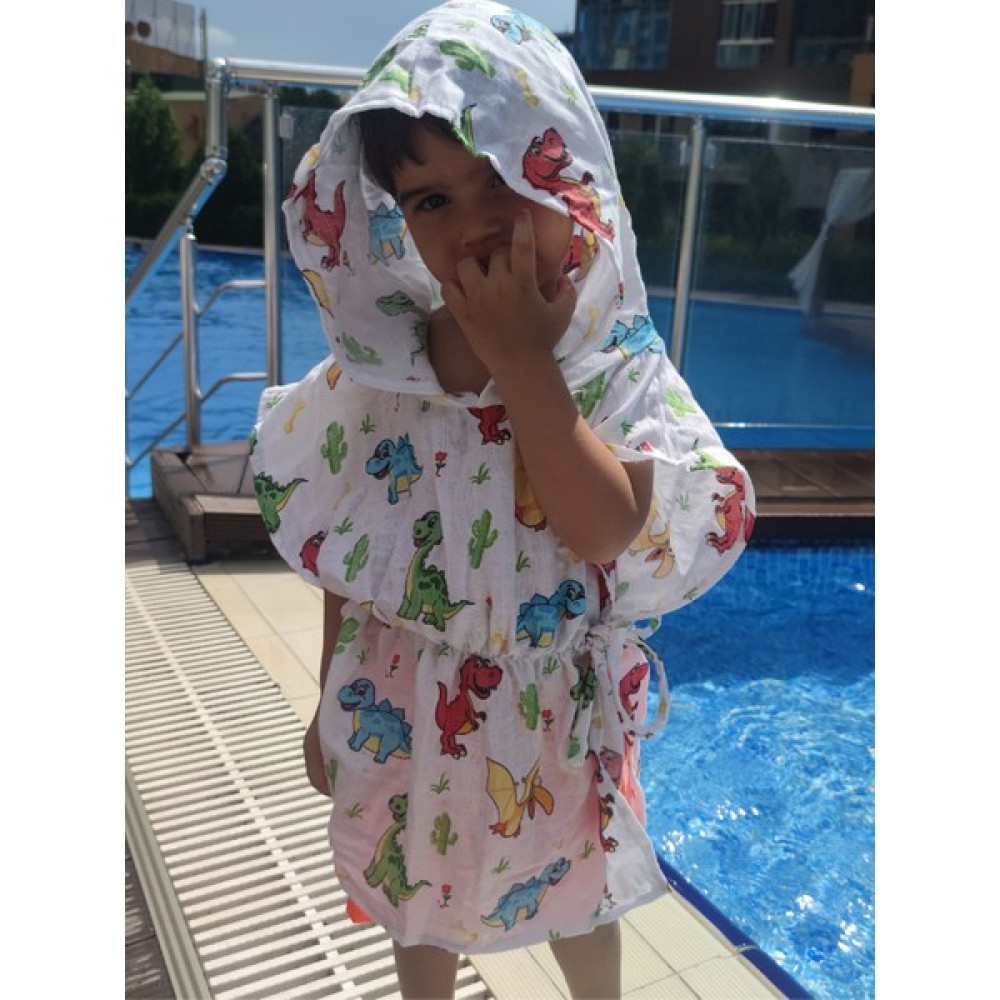 Egg Baby Bebek Müslin Panço Kapşoblu Organik Müslin Bornoz Bebek Çocuk Plaj Bornozu Çocuk Panço - Beyaz - Mavi Bebek Banyo-Tuvalet Fiyatı