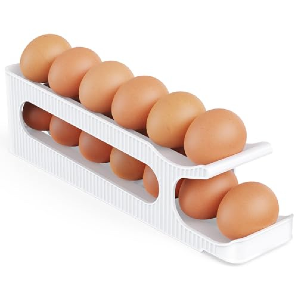 Egg Holder for Fridge, 2 Tiers Auto Rolling Egg Storage Organizer for Refrigerator, Slim Space Saving Container, Dispenser - 1 PC