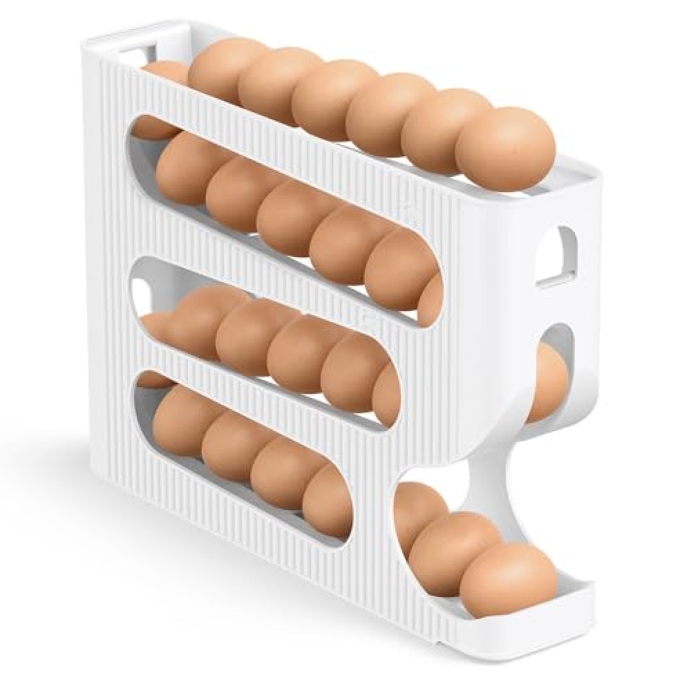 Egg Holder for Fridge, Automatic Rolling Egg Dispenser for Refrigerator, Countertop, Kitchen - Space-saving Egg Organizer/Storage/Container/Tray for Fridge - 1 Pack for 28 Large Size Eggs