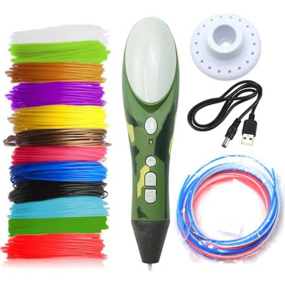 Eğiteklab New Kamuflaj Renk 3D Pen Kalem Yazıcı ve 100 Metre Pla Filament (25 Renk x 4 Metre) - Yeşil Oyun & Hobi Fiyatı