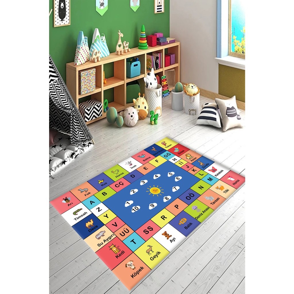 Eğitici Alfabe Mevsimler Desen Dijital Baskı Yıkanabilir Kaymaz Taban Çocuk Odası Halısı - 160 x 230 cm - Renkli Salon Halısı Fiyatı