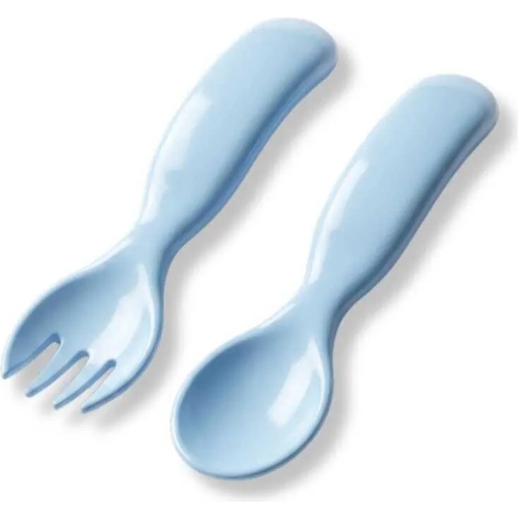 Eğitici Ergonomik Bebek Mama Kaşık Çatal Seti, Mavi Fil Desenli,beyaz, 6AY ,ikili Set Bebek Mamaları Fiyatı