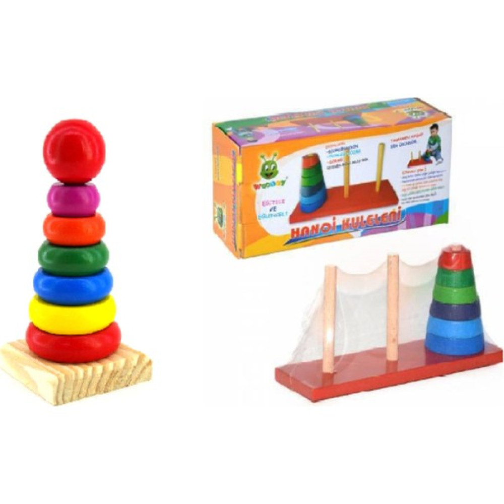 Eğitici Oyuncak Ahşap Woodoy Hanoi Kule + Gökkuşağı Kule Oyunu Seti Bebek Oyuncakları Fiyatı
