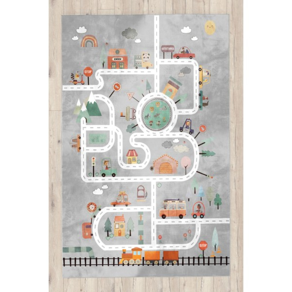 Eğitici Yollu Bambu Çocuk Odası Halısı - Gri - 80 x 150 cm Bebek Odası Halı Fiyatı