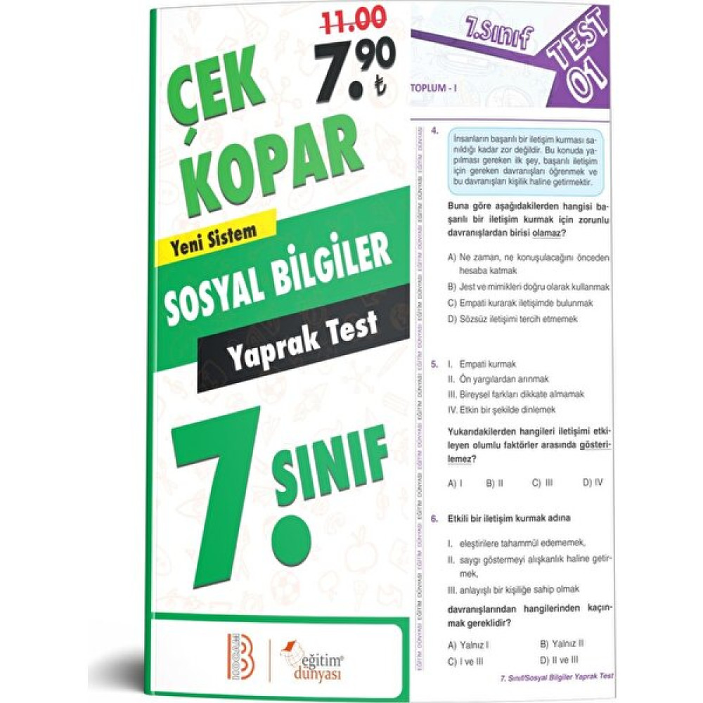 Eğitim Dünyası & Benim Hocam Yayınları - 7. Sınıf Sosyal Bilgiler Çek Kopar Yaprak Test Yaprak Testler Fiyatı
