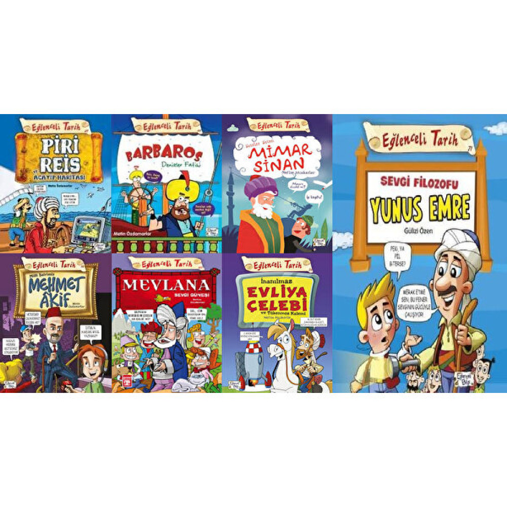 Eğlenceli Tarih 7 Kitap Set (Piri Reis-Barbaros-Mimar Sinan-Mehmet Akif-Mevlana-Evliya Çelebi-Yunus Emre) Çocuk Öykü Fiyatı