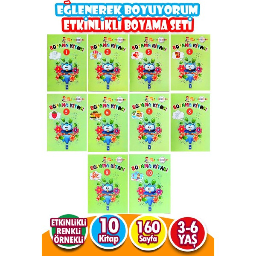 Eğlenerek Boyuyorum Eğitici Etkinlikli Boyama Kitapları 10 Kitap Yeşil Set Okul Öncesi Eğitici & Öğretici Kitaplar Fiyatı