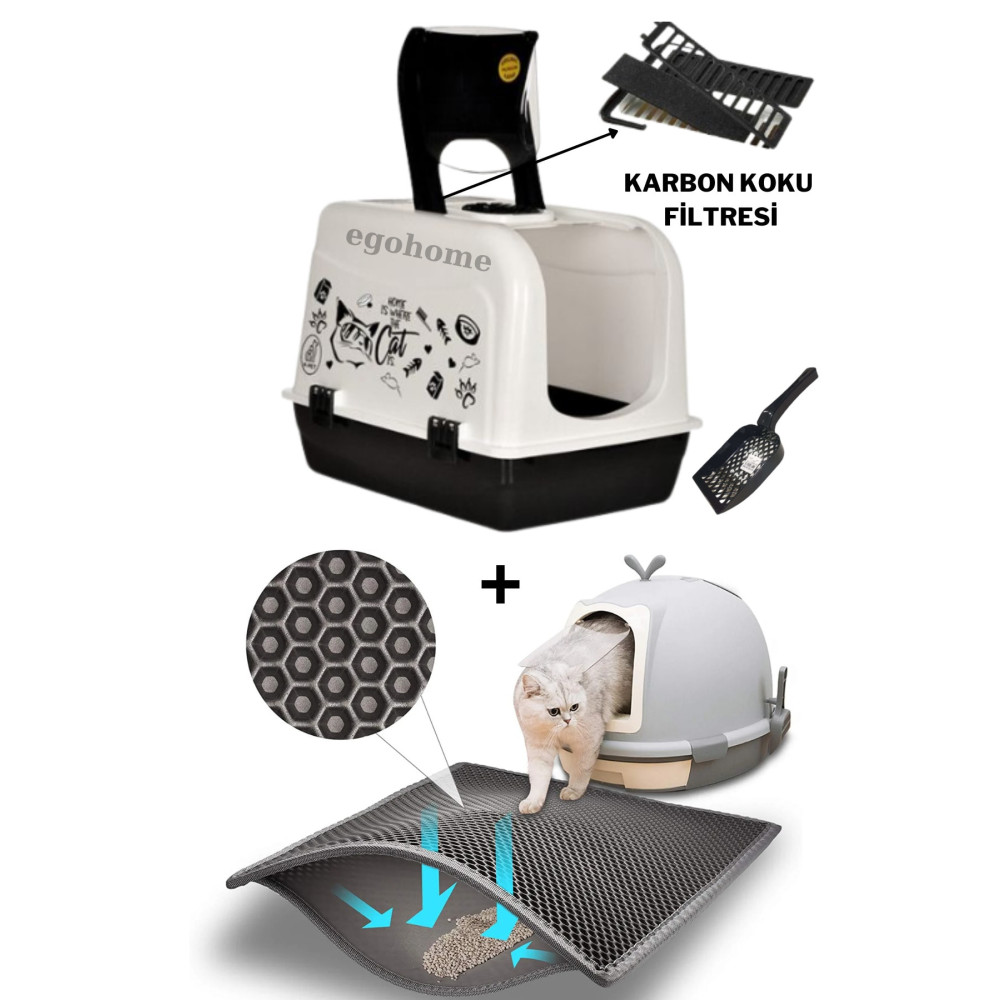 ego home Xxl Büyük Boy Maxi Kapalı Kedi Tuvaleti Ve Kürek Hediyeli Elekli Kedi Tuvalet Önü Paspası Evcil Hayvan Ürünleri Fiyatı
