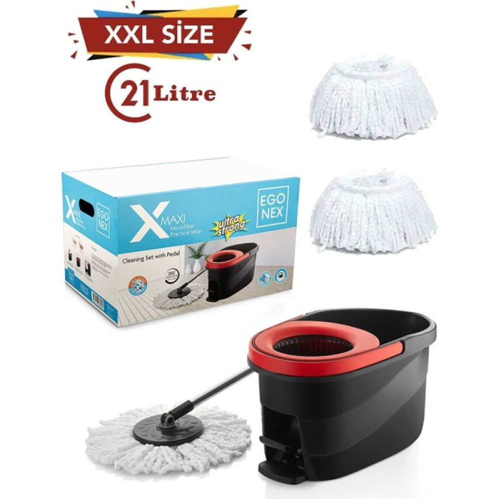 Egonex X-Maxi 21 Litre Pedallı Mop Temizlik Seti 2 Mop Hediyeli Döner Mop Seti Temizlik Malzemeleri Fiyatı