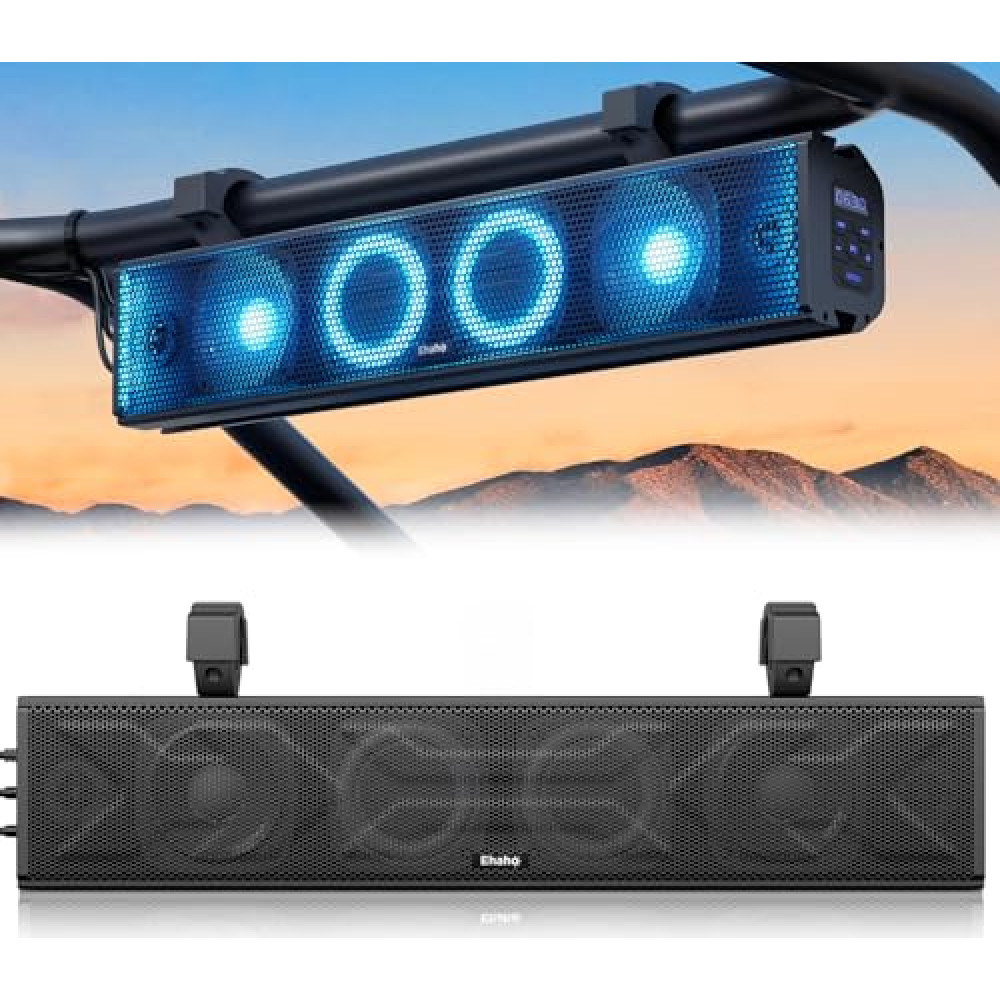 Ehaho 25 Inch UTV Sound Bar, ATV SoundBar Bluetooth with RGB Lighting, IP65 Waterproof Golf Cart Sound Bar, Amplified Powersports SXS SoundBar, UTV Speakers Compatible with Polaris RZR Can-Am
