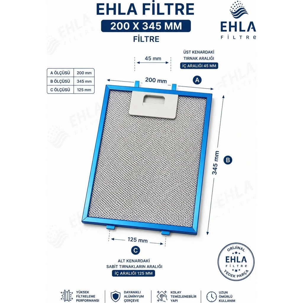 Ehla Filtre 20 x 34,5 cm Vinola,esty 3420-60 Davlumbaz Filtresi Davlumbazlar Fiyatı