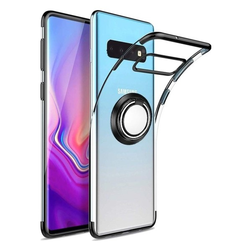 Ehr. Samsung Galaxy S10 Plus Yüzüklü Mıknatıslı Standlı Lazer Kaplama Kılıf Siyah + Nano Ekran Koruyucu Cep Telefonu Kılıfı Fiyatı
