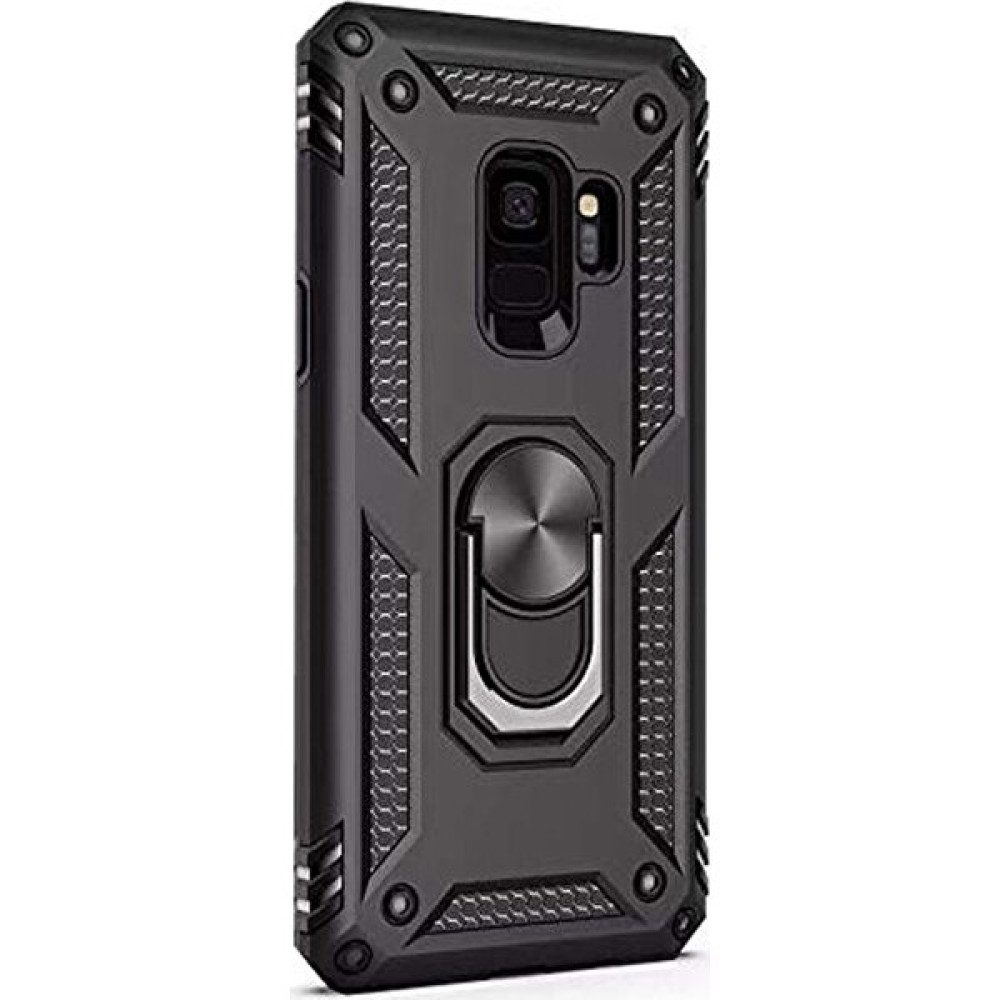 Ehr. Samsung Galaxy S9 Çift Katmanlı Yüzüklü Standlı Manyetik Doom Kılıf + Tam Kaplayan Cam Siyah Cep Telefonu Kılıfı Fiyatı