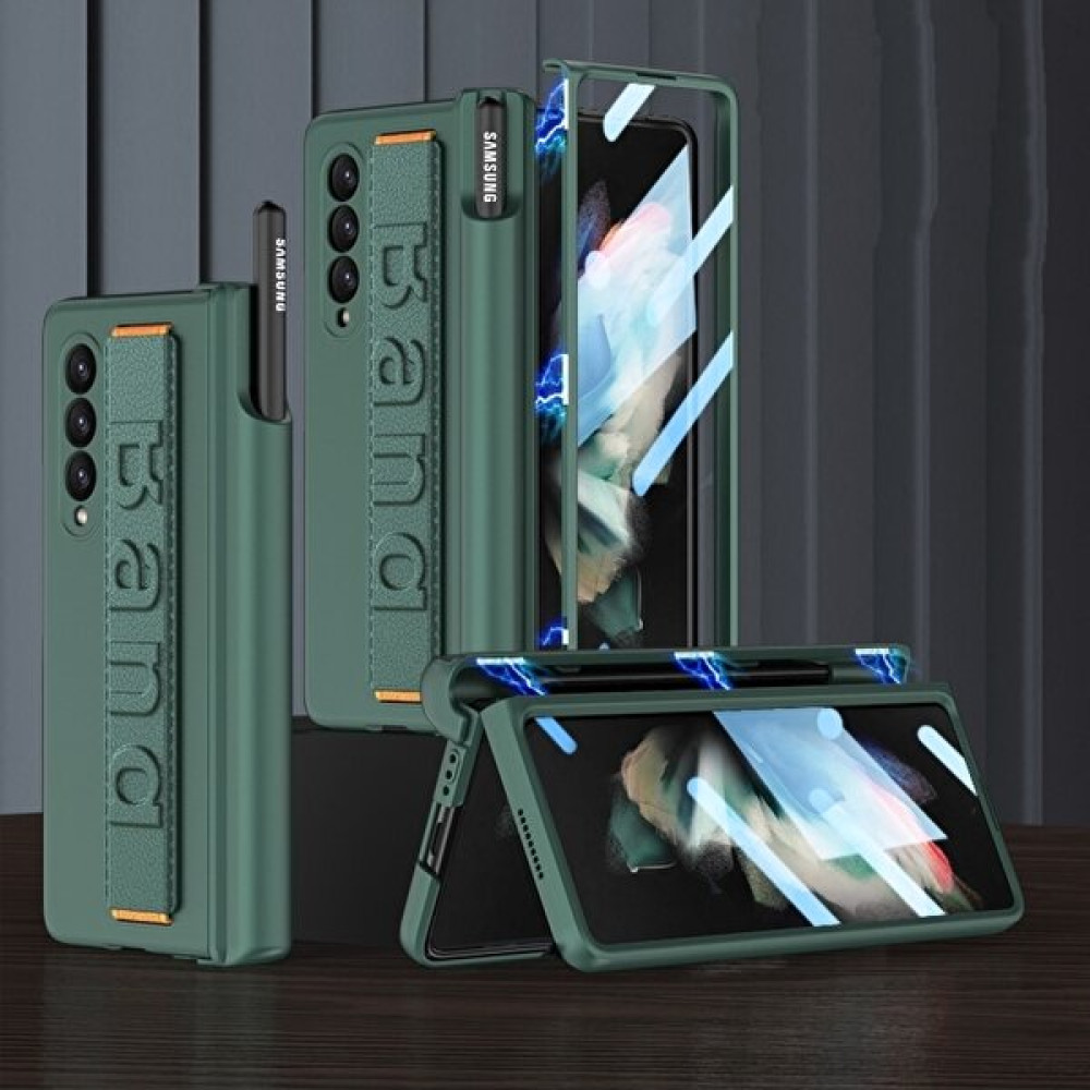 EHZ Teknoloji Galaxy Z Fold 3 Kılıf Kasa ve Ekran Koruyucu 360 Tam Koruma El Geçmeli Kapak+Kalem Bölmeli - Koyu Yeşil Cep Telefonu Kılıfı Fiyatı