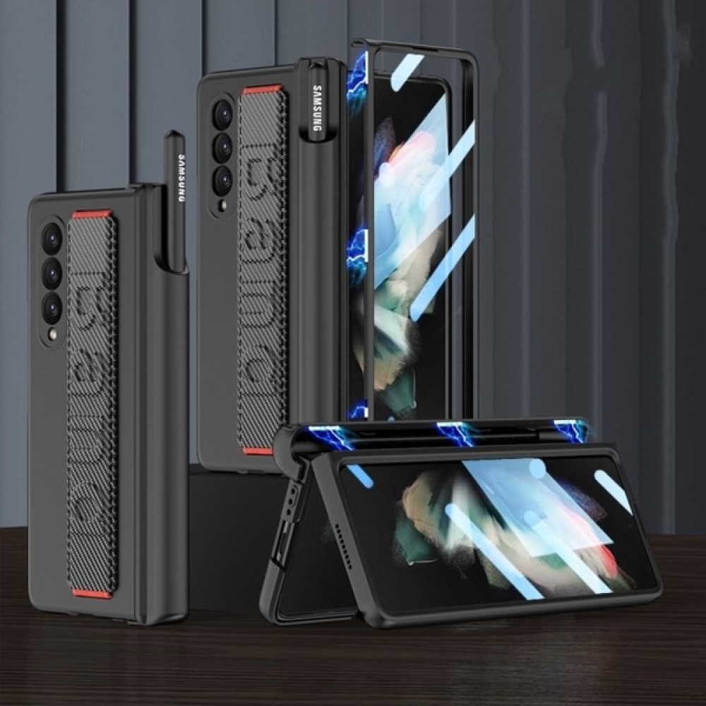 EHZ Teknoloji Galaxy Z Fold 3 Kılıf Kasa ve Ekran Koruyucu 360 Tam Koruma El Geçmeli Kapak+Kalem Bölmeli - Siyah - Turuncu Cep Telefonu Kılıfı Fiyatı