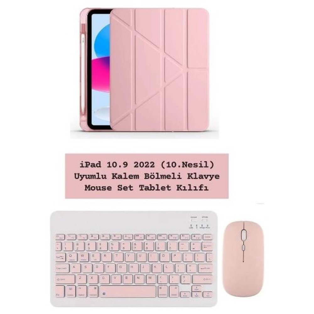 EHZ Teknoloji iPad 10.9 2022 10.Nesil Uyumlu Klavye Mouse Set + Kalem Bölmeli Standi Tablet Kılıfı - Pembe Tablet Kılıfı Fiyatı