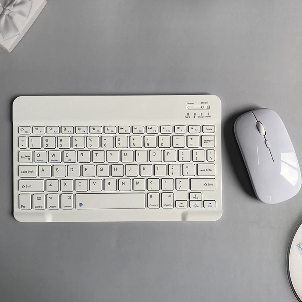 EHZ Teknoloji IPad Xiaomi Samsung Huawei Tablet Laptop Uyumlu Renkli Bluetooth Bağlantılı Klavye+Mouse Set - Beyaz Klavye - Mouse Fiyatı