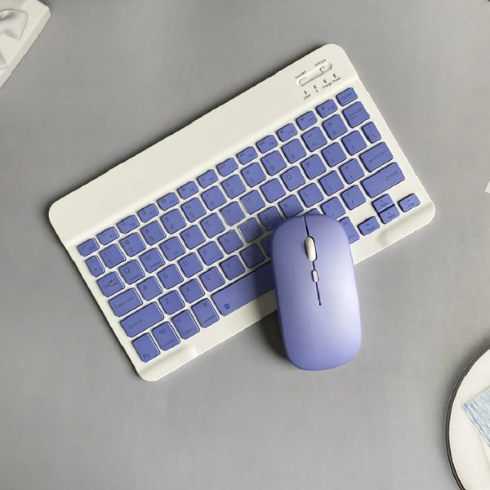 EHZ Teknoloji IPad Xiaomi Samsung Huawei Tablet Laptop Uyumlu Renkli Bluetooth Bağlantılı Klavye+Mouse Set - Mor Klavye - Mouse Fiyatı