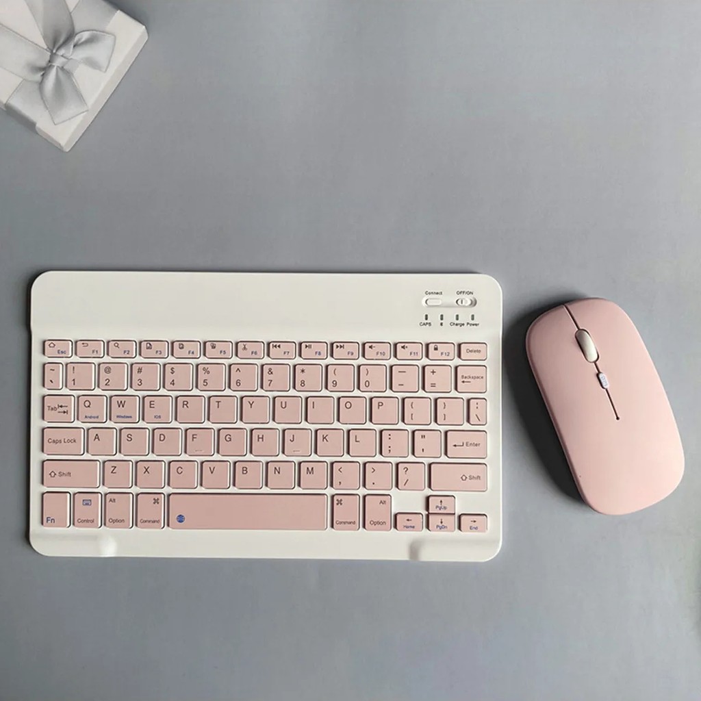 EHZ Teknoloji IPad Xiaomi Samsung Huawei Tablet Laptop Uyumlu Renkli Bluetooth Bağlantılı Klavye+Mouse Set - Pembe Klavye - Mouse Fiyatı