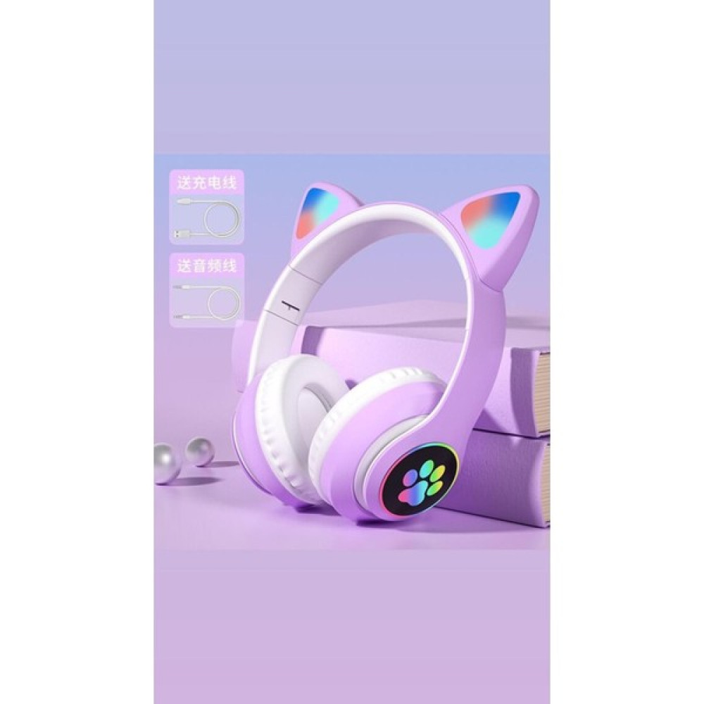 EHZ Teknoloji Kedi Kulaklık LED Işıklı Aux Girişli Bluetooth Mikrofonlu Hafıza Kartı Girişli Kulaklık - Mor Kulak Üstü Kulaklık Fiyatı