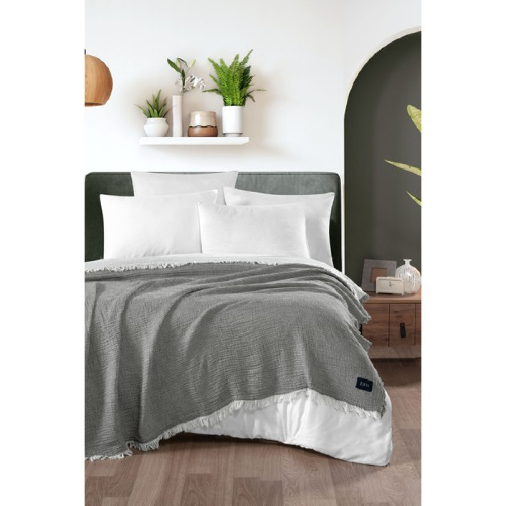 Eıfın %100 Pamuklu Tek Kişilik Pike Müslin Kumaş Jakarlı Yatak Örtüsü - 140 x 200 cm - Antrasit Yatak Örtüsü Fiyatı