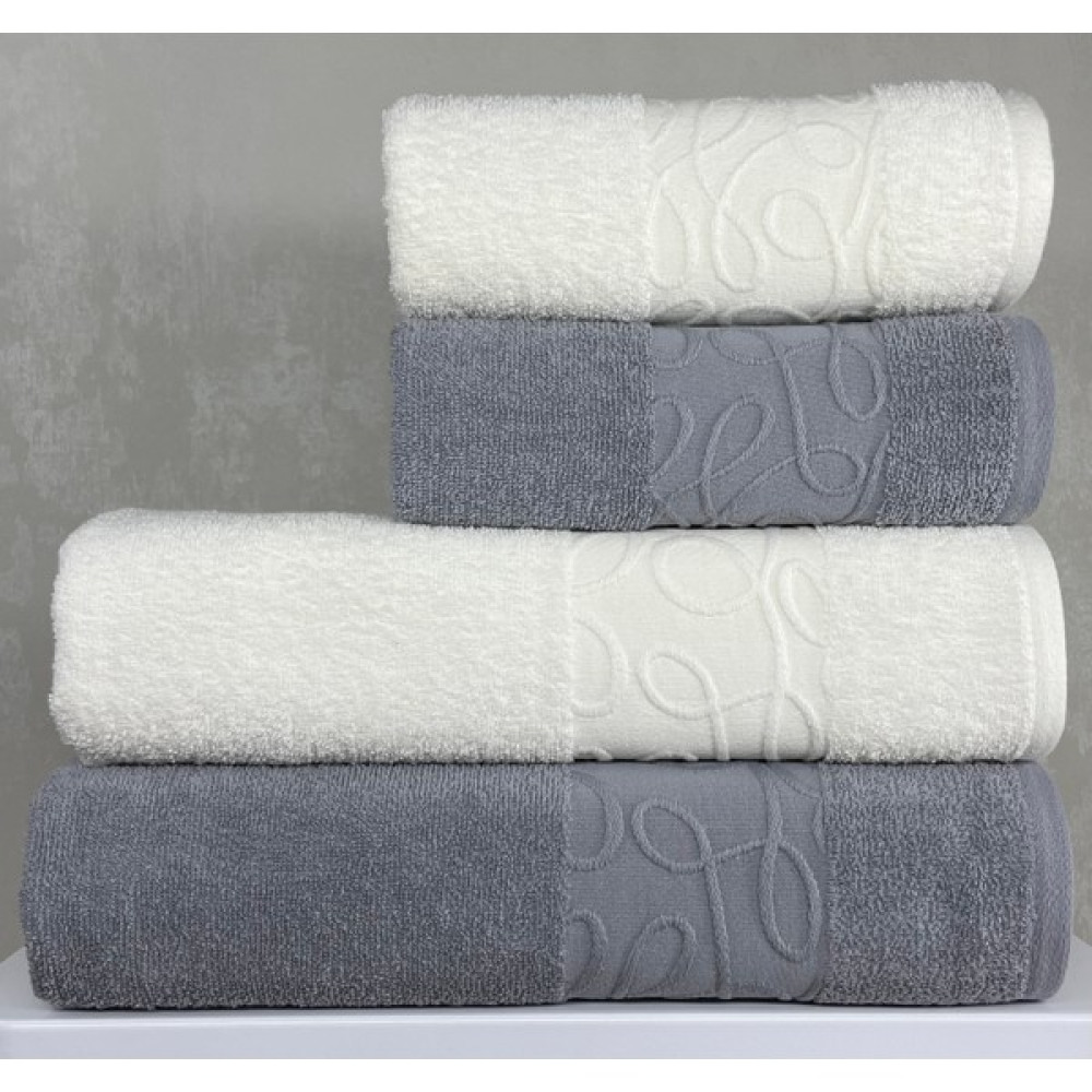 EIFIN Elagance Pamuk Soft 4'lü Banyo Havlu Seti (2 Adet El,yüz&baş Havlusu ve 2 Adet Banyo Havlusu) - Ekru - Gri - 70 x 140 cm - 50 x 90 cm Banyo Havlusu Fiyatı