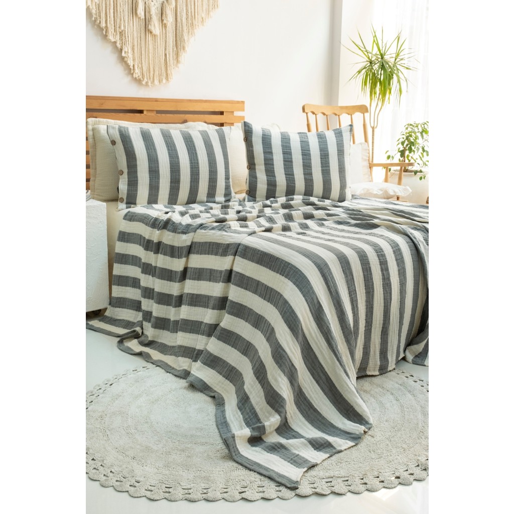 EIFIN Modern Pamuk 3 Katlı Müslin Yatak Örtüsü Seti Çizgili - Haki Kalın Çizgili - 200 x 220 cm SSD / Solid State Drive Fiyatı