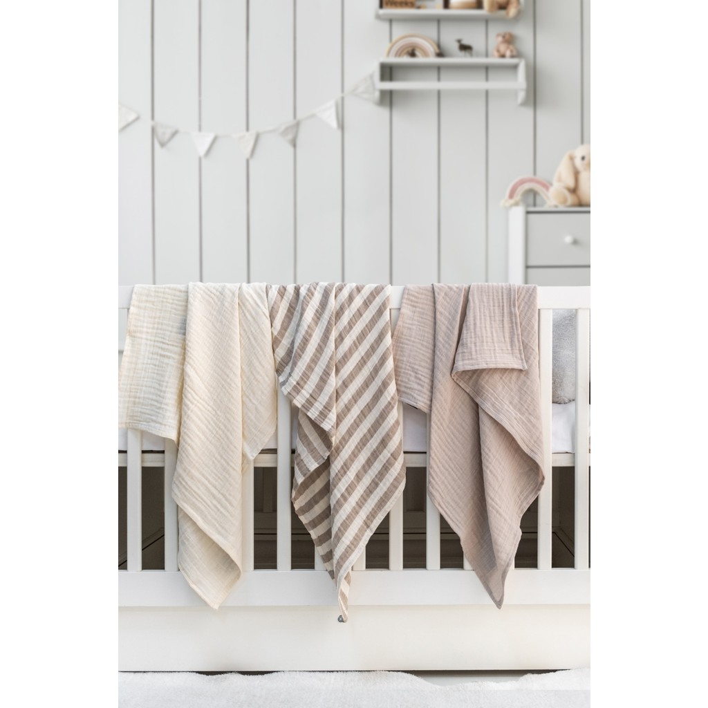 EIFIN Müslin Örtü & Battaniye 3'lü Set %100 Pamuk Oeko-teks Sertifikalı 80x80 CM - 70 x 80 cm - Bej Battaniye Fiyatı