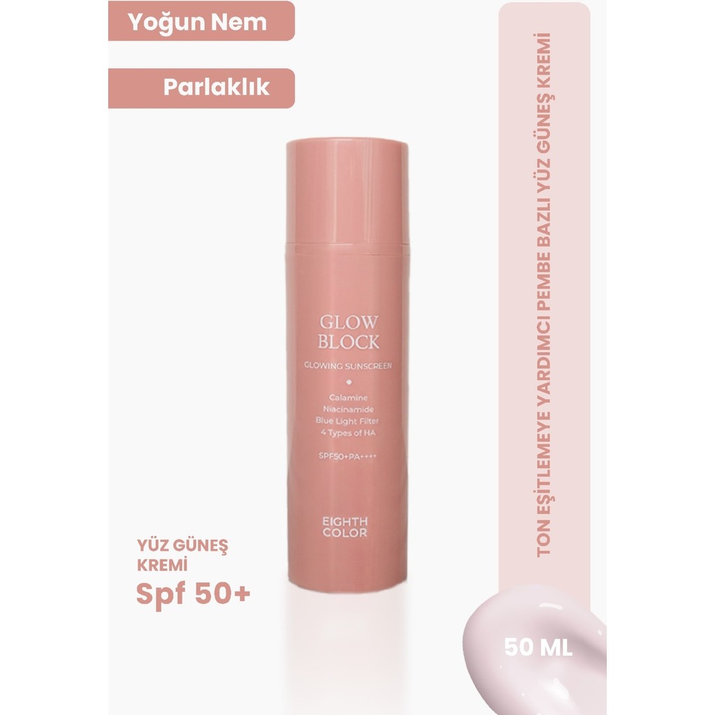 Eighth Color Glow Block SPF 50+ Yüz Güneş Kremi 50 ml – Pembe Bazlı, Ton Eşitleyici, Hassas Ciltler İçin Geniş Spektrumlu Koruma Diğer Fiyatı