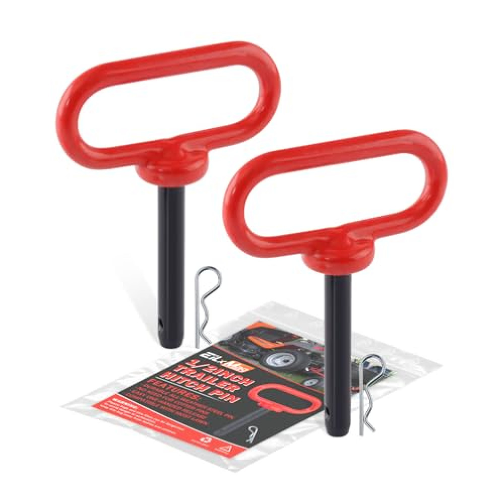 EilxMag 2Pack Hitch Pin, 1/2 x 3 Inch Trailer Hitch Pin with Clip and Rubber-Coated Handle, Strong Heavy Duty Lawn Mower Hitch Pin for Mowers, Tractor Truck, Towing Cargo, ATV (Red)