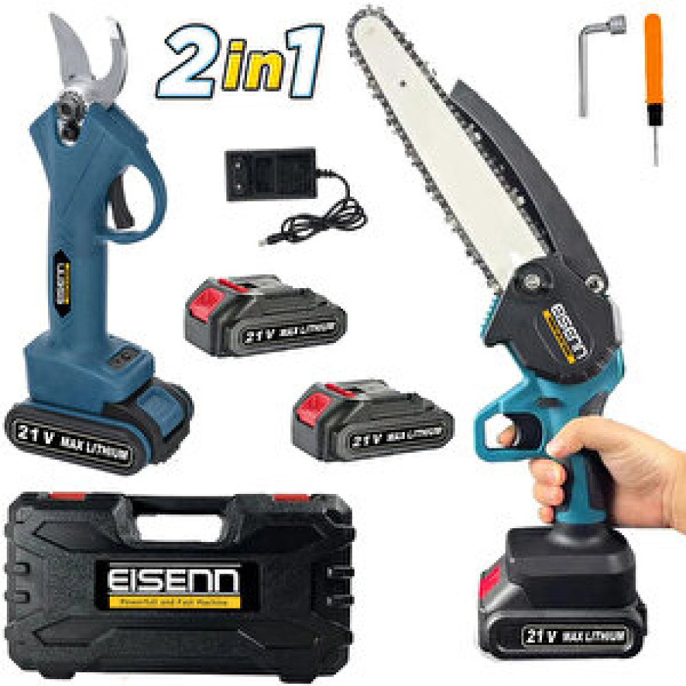 Eisenn Ebd-2100 2 Li Set Çift Akülü Şarj Göstergeli 21 V Ağaç Kesme Dal Budama Testeresi+budama Makası Dal Budama Makineleri Fiyatı